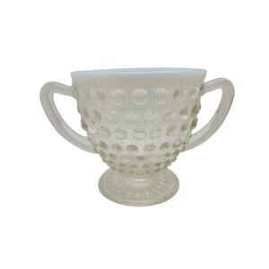 Opalescent Clear White Trim Hobnail Vintage MCM Sugar Bowl 3.25 inches